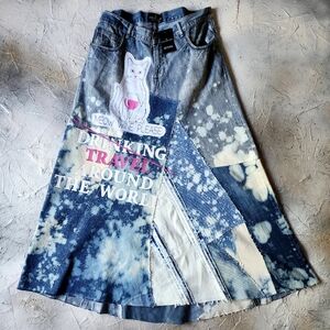 Concept Upcycled Designer  Maxi Skirt Avangard Recycled Blue Denim